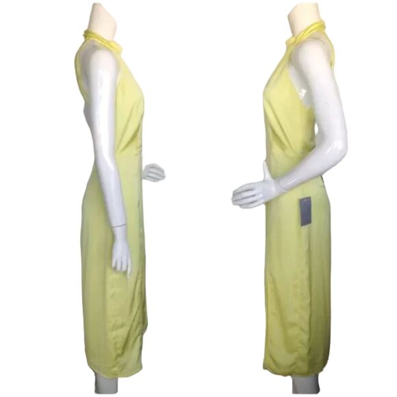 new LULUS Midi Dress, M, Yellow, Open Back, Halter/Buttons, Single vent - Picture 6 of 15